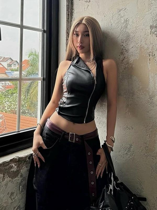 Zipper PU Leather Vest