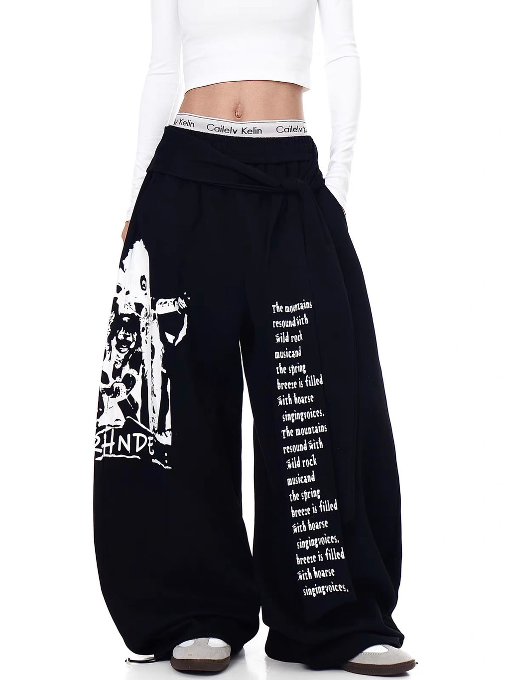Strap Design Sweatpants loose Wide-Leg Casual Pants