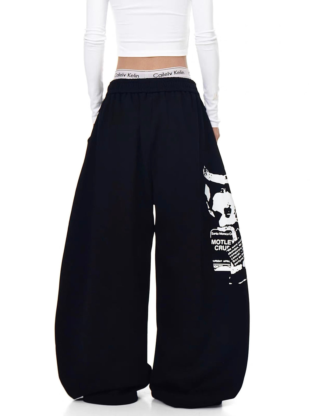Strap Design Sweatpants loose Wide-Leg Casual Pants