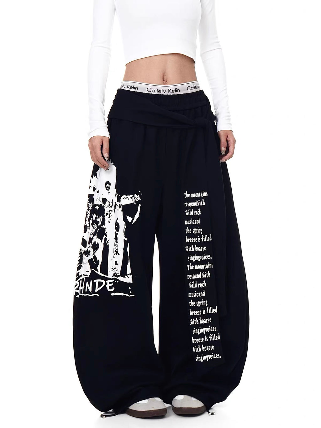 Strap Design Sweatpants loose Wide-Leg Casual Pants
