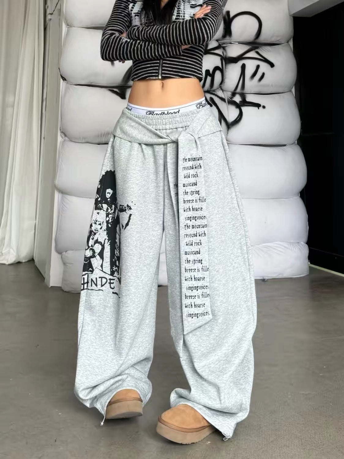 Strap Design Sweatpants loose Wide-Leg Casual Pants