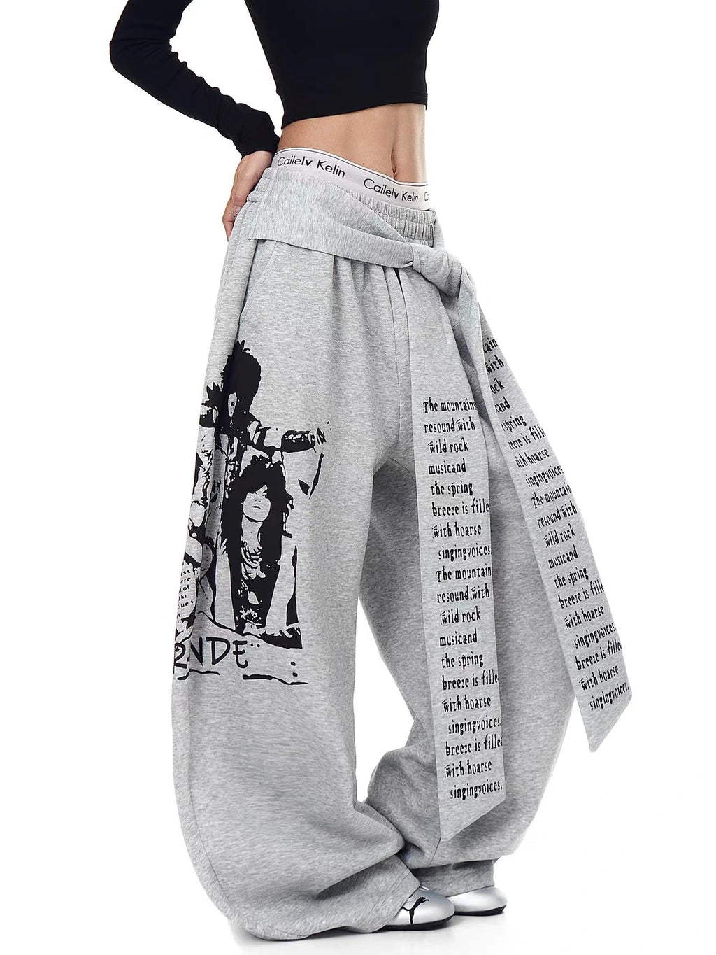 Strap Design Sweatpants loose Wide-Leg Casual Pants