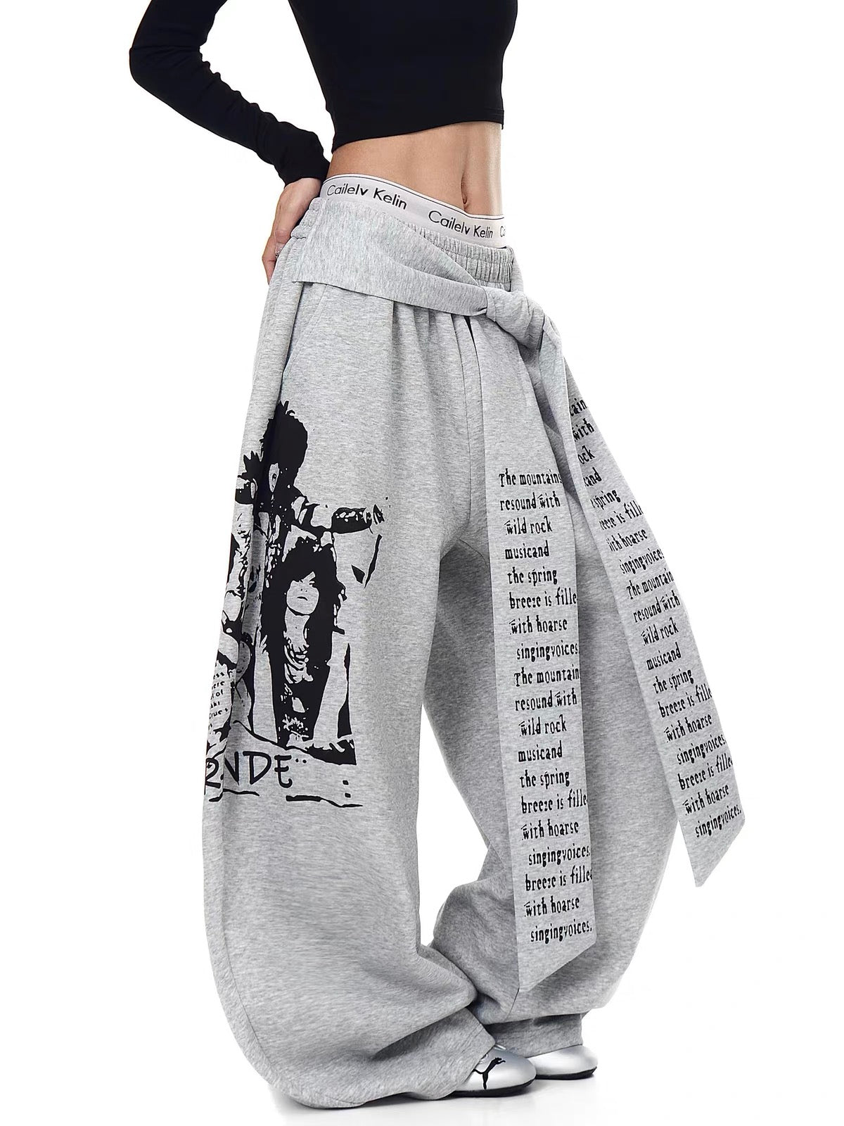 Strap Design Sweatpants loose Wide-Leg Casual Pants