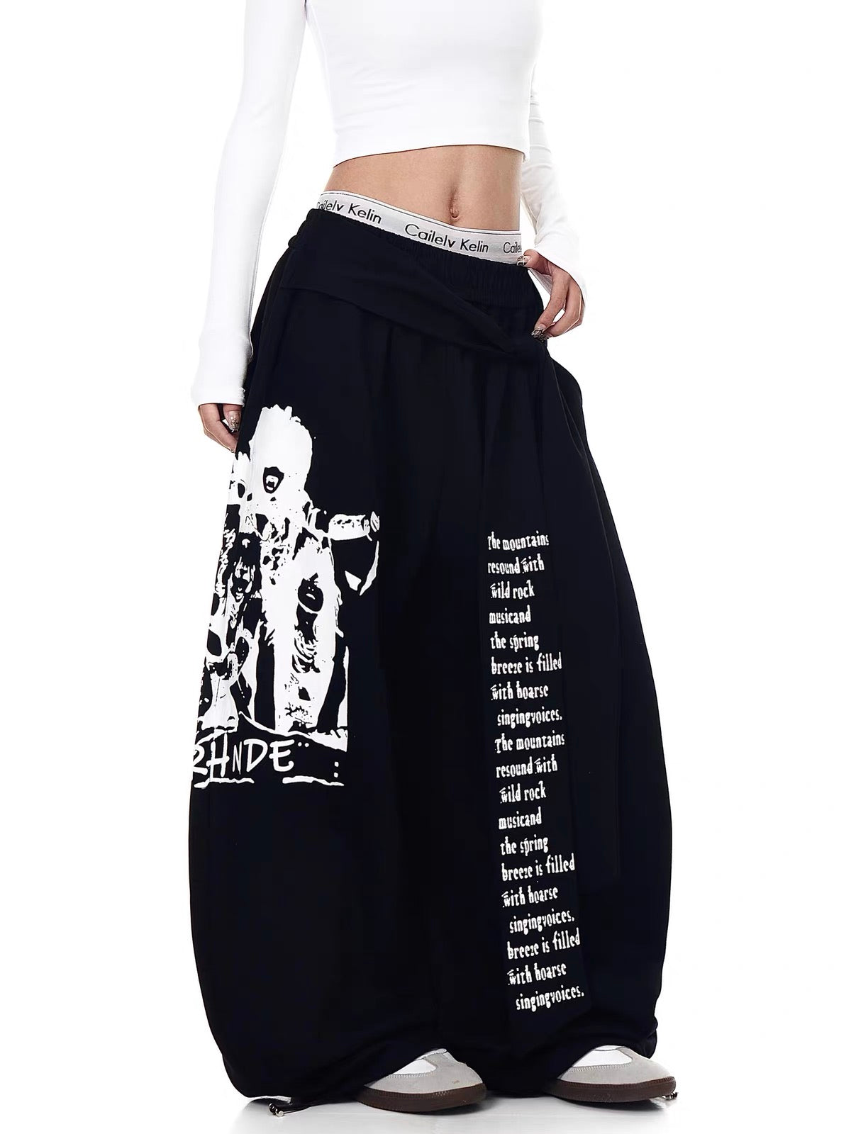 Strap Design Sweatpants loose Wide-Leg Casual Pants