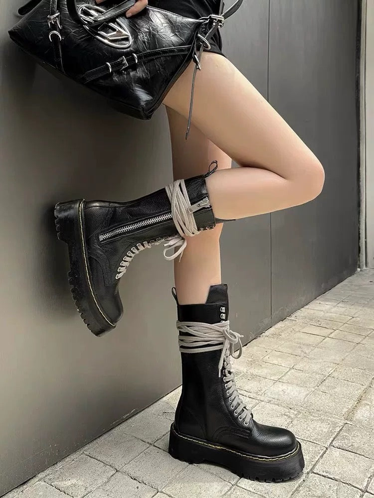 Rick Owens X Dr. Martens leather biker boots