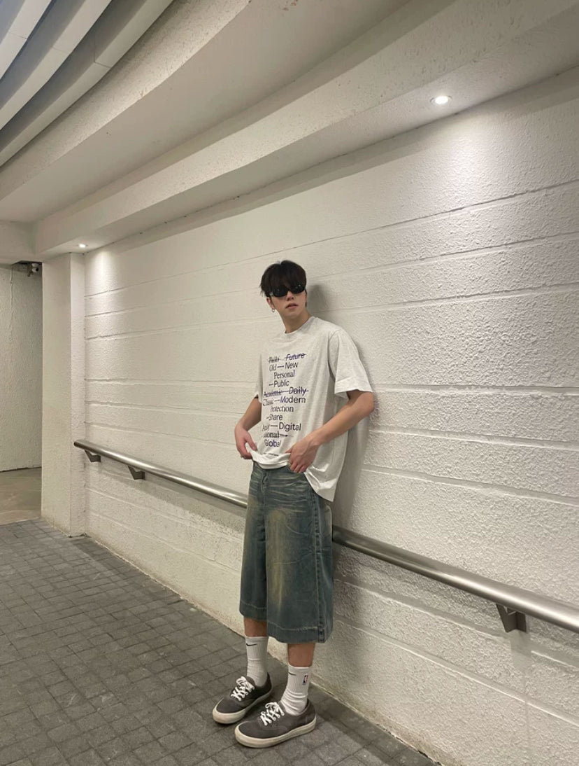 ウォッシュドデニムクロップドパンツ || Wash Blue Denim Jorts