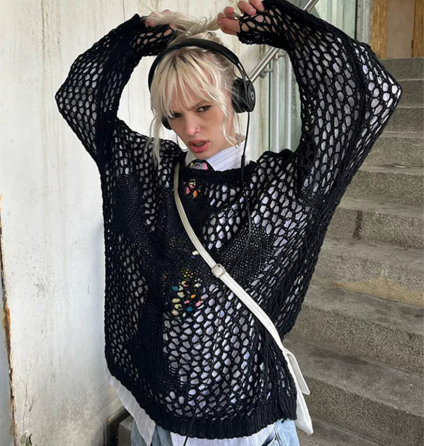 Cross Blessed Crochet Type Sweater